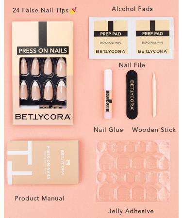 BettyCora French Press On Nails - Pointed Almond Acrylic False Nails - 24 Pcs Short/Medium Fake Nails - French White D13 - Buy Online on GoSupps.com