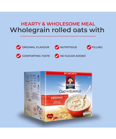 Quaker Oats So Simple Porridge Sachets - Weight Watchers Food - 2 Min. Ready Meals - Whole Grain Rolled Instant Oats - 60x27gm Single Serve Packs - Direct Mart - Buy Online on GoSupps.com
