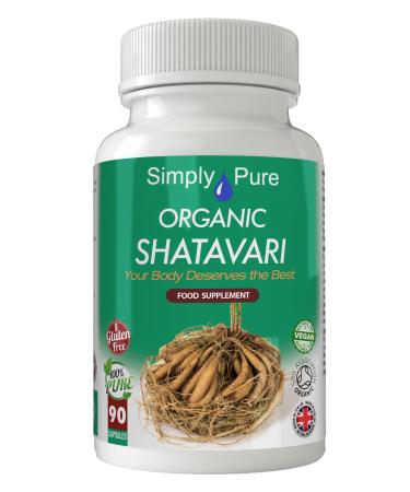 Simply Pure Organic Vegan Shatavari Capsules x 90 500mg 100% Natural Soil Association Certified Gluten Free and GM Free