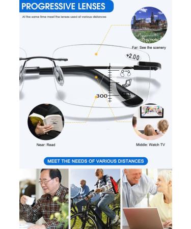 Vevesmundo Randlos Reading Glasses for Men & Women - Blue Light Filter Self-Tinting Multifocals Rectangular Design | +1.5 to +4.0 Strength Options - Buy Online on GoSupps.com