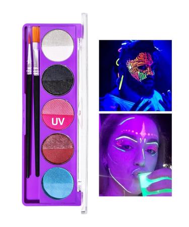 MAEPEOR Neon Face Body Paint Palette - 10 Glow in the Dark Colors Water Activated Perfect for Halloween & Christmas - Includes Brush - Buy Online on GoSupps.com