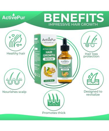 ActivePur Follicle-Stimulating Hair Growth Serum for Strong & Thick Hair - DHT Blocking, Natural Ingredients for Men & Women - Ginger, Vitamin E, Olive Oil, Jojoba Oil & Ginseng - Buy Online on GoSupps.com