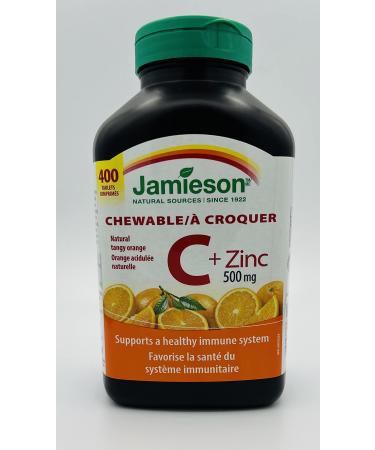 Jamieson Chewable Vitamin C + Zinc 500mg Natural Tangy Orange 400 Tablets