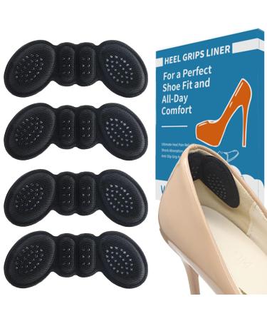 Heel Pads for Shoes That are Too Big 4 Pairs Adhesive Anti-Slip Heel Grips Liner Cushions Inserts for Women Men Loose Shoes Fit Filler Prevent Rubbing Blisters Heel Slipping Black