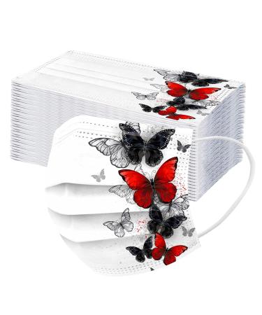 TT-10-50 pieces of mouth protection colored adult disposable masks 3-layer facial mask breathable mask mouth-nose protection with butterfly printing multifunction cloth Neckuch 95Scloud-OP85772 (F 50PCs)