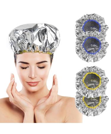 4 pcs Aluminum Foil Deep Conditioning Caps Reusable Waterproof Hair Coloring Caps Hair Heating Caps Shower Caps for Home Salon Use