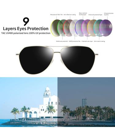 Joopin Polarised Sunglasses | Al-Mg Metal Frame Double Bridge Aviation Sunglasses | UV Protection for Men and Women | Driving Sun Glasses | B02 - Gold/Black - Buy Online on GoSupps.com
