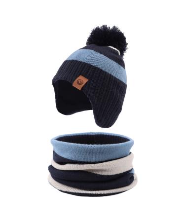 XIAOHAWANG Striped Winter Baby Beanie Knitted Hat Boys Girls Toddler Kids Warm Children Classic Beanie Hats 4-8 Years Sky Blue(Hat+Scarf)