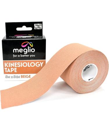 Meglio Kinesiology Tape - Uncut 5 Metre Roll | Therapeutic & Hypoallergenic Support for Muscle & Sports Injury Recovery | Breathable, Waterproof & Long Lasting Adhesive - Beige - Buy Online on GoSupps.com