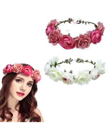 Prosperity flower crown bride headband simulation flower garland women girls flowers wreath Bohemia headband with an adjustable band for women or girls as hair accessories wedding-2 pieces - Buy Online on GoSupps.com