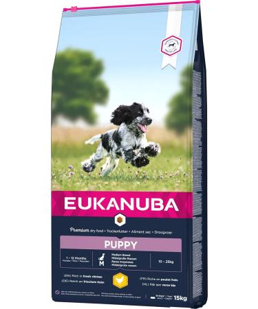 Eukanuba Puppy Food with Fresh Chicken Premium Dry Food for Medium Breeds | 15 kg - Ideal for Junior Dogs - Buy Online on GoSupps.com