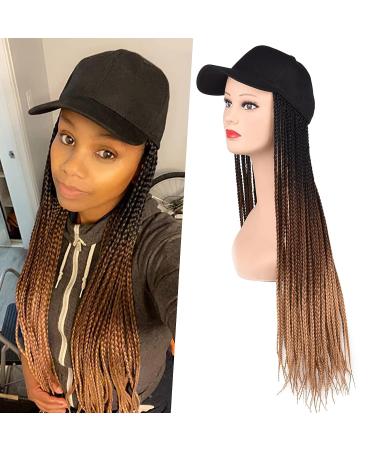 Yunkang Baseball Cap Wig Long Ombre Braids Hat with Synthetic Box Braiding Hair Extensions - Black/Brown/Light Brown (B-53) - Buy Online on GoSupps.com