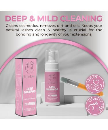 Premium Eyelash Extension Shampoo & Brush - Gentle Foam Cleanser for Lash Care | Safe Makeup Remover for Home & Salon Use | 50ml - Buy Online on GoSupps.com