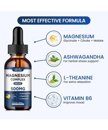 Triple Magnesium Complex Supplement-Magnesium Glycinate Citrate Malate Liquid Drops 500mg with Ashwagandha L-Theanine Vitamin B6 for Calm Stress Relief Sleep Muscle Support-Pineapple Flavor Pineapple 2 Fl Oz (Pack of 1) - Buy Online on GoSupps.com