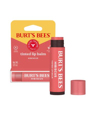 Burt's Bees Lip Tint Balm for Valentine's Day with Long Lasting 2 in 1 Duo Tinted Balm Formula Color Infused with Hydrating Shea Butter for a Natural Looking Buildable Finish Hibiscus (1-Pack)
