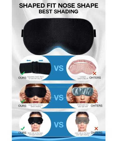 22 Momme Silk Sleep Mask - 100% Pure Mulberry Silk Blackout Eye Mask with Adjustable Headband - Anti-Allergy Natural Silk - Perfect Gift for Men and Women (Black) - Buy Online on GoSupps.com