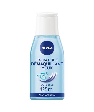 NIVEA Extra Gentle Eye Make-up Remover (1 x 125 ml), enriched with purified demineralized water & hyaluronic acid, moisturizing facial cleanser, women's facial care, sensitive eye make-up remover