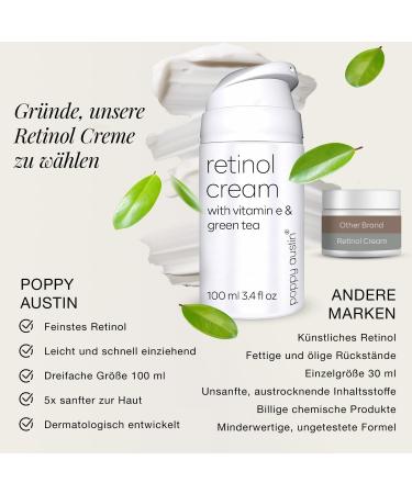 Poppy Austin Vegan Retinol Cream 100ml - Organic Eye & Face Cream with Vitamin E & Green Tea - Cruelty-Free Hydrating Retinol for Women - Buy Online on GoSupps.com