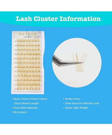 DAODER Brown DIY Eyelash Extension Cluster Lashes D Curl 96pcs - Natural Blonde Wispy Individual Lashes - Clear Band - Brown Lash Cluster 007 - Buy Online on GoSupps.com