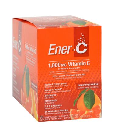 Ener-C Tangerine Grapefruit Electrolyte Multivitamin Drink Mix, 1000mg Vitamin C, Non-GMO, Vegan, Real Fruit Juice Powders, Natural Immunity Support, Gluten Free, 1-Pack of 30 Tangerine Grapefruit 30 Count (Pack of 1)