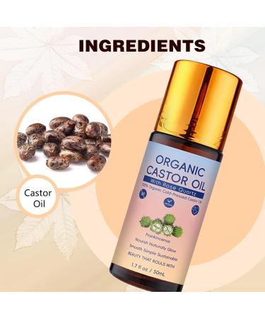 LHBMET Organic Castor Oil with Rose Quartz Roller Cold-Pressed Pure Organic Castor Oil Roller Ball for Hair Eyelashes Eyebrows & Skin (1) - Buy Online on GoSupps.com