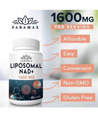 1600 mg Liposomal NAD+ Supplement - 98% Pure Superior Absorption for Energy & Longevity | Aging Defense Nicotinamide Riboside Alternative 60 Softgels - Buy Online on GoSupps.com