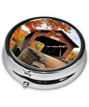 Albany Covered Bridge Round Pill Box - 3 Compartment Portable Travel Organizer for Vitamins & Medicine - Buy Online on GoSupps.com