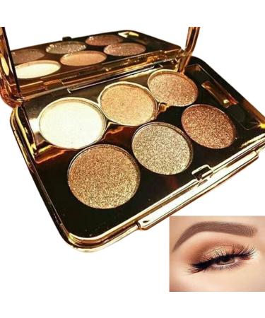 Sparkle Eyeshadow Palette - 6 Colors Glitter Eye Shadow Palettes Highly Pigmented Long Lasting Waterproof Sweatproof Professional Nudes Warm Natural Neutral Smoky Cosmetic Eye Palette Set Gold (05)