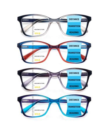 4 Pack Progressive Multifocus Reading Glasses for Women Men Spring Hinge Blue Light Blocking Readers Mix 1.0 x
