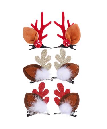 Lurrose 3 pair of antlers Christmas reindeer headband ear hair clip horn hairpin Christmas hair hair clips Christmas hair accessories