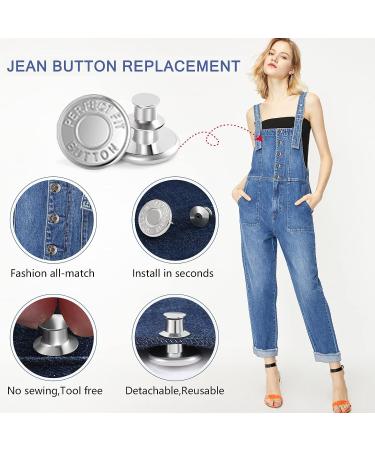 12 Sets No-Sew Jean Buttons Pins for Loose Pants - Adjustable Snap Tack Jeans Button Replacement - 12 Silver Letters - Buy Online on GoSupps.com