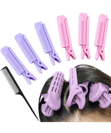 7 Pieces Volumizing Hair Root Clip and Rat Tail Comb Hair Styling Set  Natural Fluffy Wave Volume Hair Clip Hair Root Curler Hair Styling Tool Rollers for Women Girls (Pink  Purple)