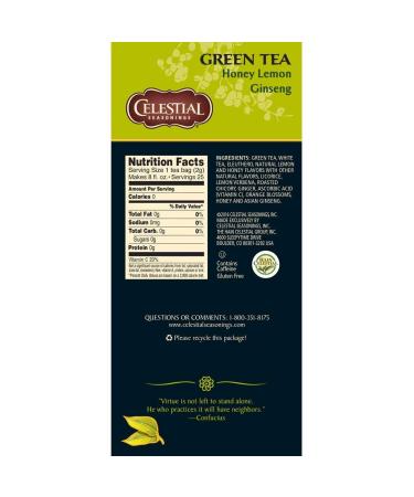 Celestial Seasonings Green Tea Honey Lemon Ginseng 25 Count (Pack of 6) - Energizing Blend for Immune Support - Buy Online on GoSupps.com