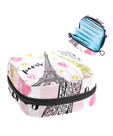 Anna Cowper Paris Eiffel Tower Sanitary Napkin Storage Bag Feminine Menstrual Cup Pouches Nursing Pad Holder Tampon Bags Portable Period Bag for Women Teen Girls 1Pcs Multi-colored 16