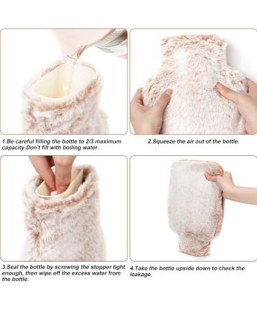 OWOZIO Hot Water Bottle with Hand Pockets - Fluffy Faux Fur Cover, 2L Capacity, Pain Relief & Comfort, Brown - Buy Online on GoSupps.com