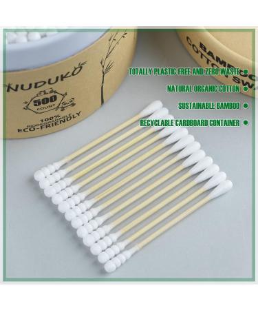 Nuduko Bamboo Cotton Swabs 500 Count | 100% Compostable & Organic | Eco-Friendly Biodegradable Wooden Cotton Buds | Plastic-Free Spiral/Round Head | 500 Pack - Buy Online on GoSupps.com