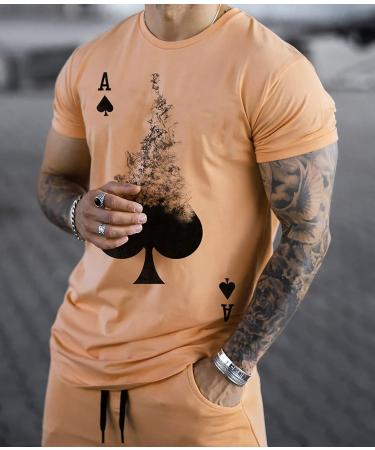 TZIISOA Men's Casual Short Sleeve Sweat Tracksuit Set - X-Large Orange - Buy Online on GoSupps.com