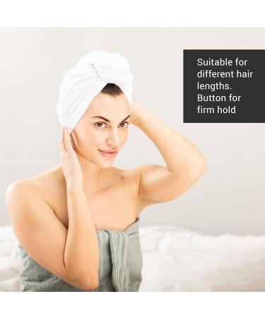 Homelevel 2x Terry Hair Turban with Button - 100% Cotton Quick-Drying Head Towels - 2-Pack - Soft White Hair Towel Set - Buy Online on GoSupps.com