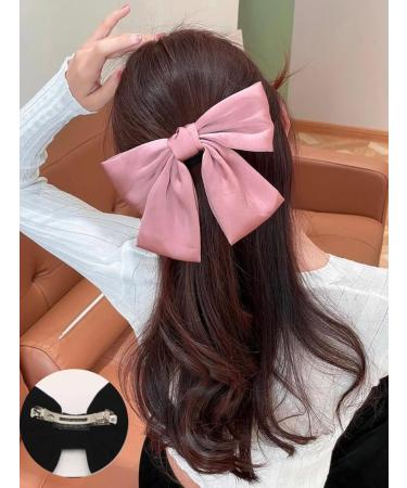 2PCS Silky Satin Hair Bows Hair Clip Black Hair Ribbon Ponytail Holder Accessories Slides Metal Clips Hair Bow for Women Girls Toddlers Teens Kids (Bow Clip-Pink) - Buy Online on GoSupps.com