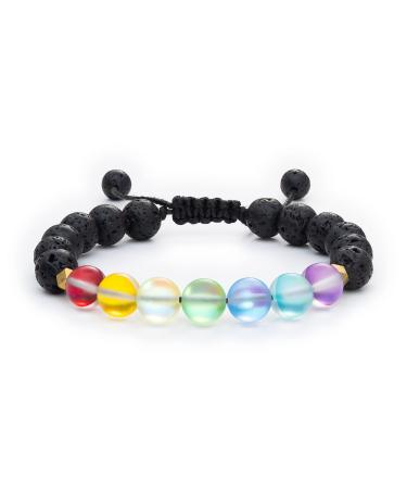 Vitality Extracts Glow Glass Chakra Adjustable - Essential Oil Diffuser Bracelet Aromatherapy Meditation Crystals and Healing Stones Stress Relief Chakra Handmade