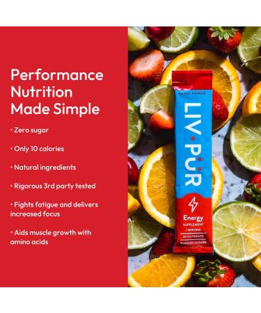 Energy Supplement Powder | Focus & Mental Clarity | Natural Caffeine Jitter-Free Energy | Vitamins B12 & C | NSF Certified | Fruit Punch - 15 Sticks - Buy Online on GoSupps.com