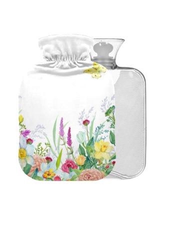 Flower and Hummingbird Hot Water Bottle 1L Small Hot Water Bag for Pain Relief Headaches Neck and Shoulders BPA Free