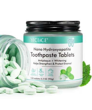 150 Tablets Chewable Toothpaste Tablets - Mint Sensitive Toothpaste Tablets - Nano Hydroxyapatite - Travel Mouthwash Tablets - Eco & Portable - Strengthen Teeth - Clean Effectively