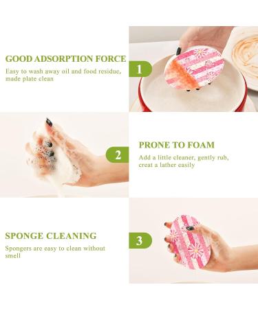 3-Pack Cleaning Kitchen Sponges Oval Flowers Stripes Kitchen Cellulose Dishwashing Wood Pulp Cotton one sizex3 Flowers Stripes - Buy Online on GoSupps.com