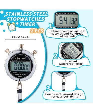 2 Pcs Metal Waterproof Digital Sports Stopwatch Timer with 1/100th Second Precision for Training & Competition - Buy Online on GoSupps.com