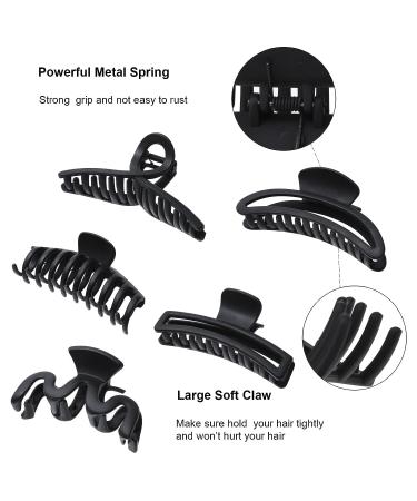 5PCS Large Claw Hair Clips for Thick Hair | Matte Black Big Banana Hair Clips for Women - Non-slip Strong Hold - Buy Online on GoSupps.com