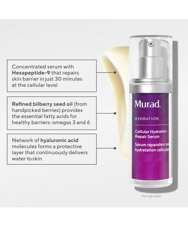 Murad Cellular Hydration Barrier Repair Serum Hydrating Serum with Hyaluronic Acid Bilberry and Peptides for Strengthening Skin Barrier and Calming Redness 0.5 Fl Oz - Buy Online on GoSupps.com