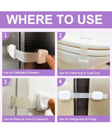 Child Safety Cabinet Strap Locks - GRANDOTO Baby Proofing Latches for Fridge Cupboard Drawers Dishwasher Toilet Seat Oven Trash Can Kitchen Appliance with 3M Adhesive Adjustable Straps (12 White) 12 White - Buy Online on GoSupps.com