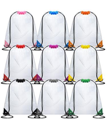 9 Pieces Clear Drawstring Bags Clear Stadium Backpacks Waterproof Clear Bags Approved Sporting String Backpacks for Gym Colleges Sport Work Concert Events Colorful
