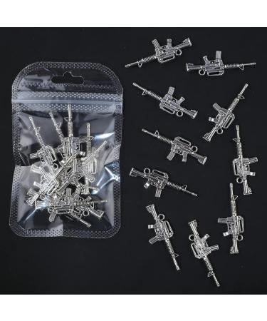 3D Metal Gun Nail Charms Set - Retro Silver Weapon Design - DIY Nail Art Accessories - Buy Online on GoSupps.com